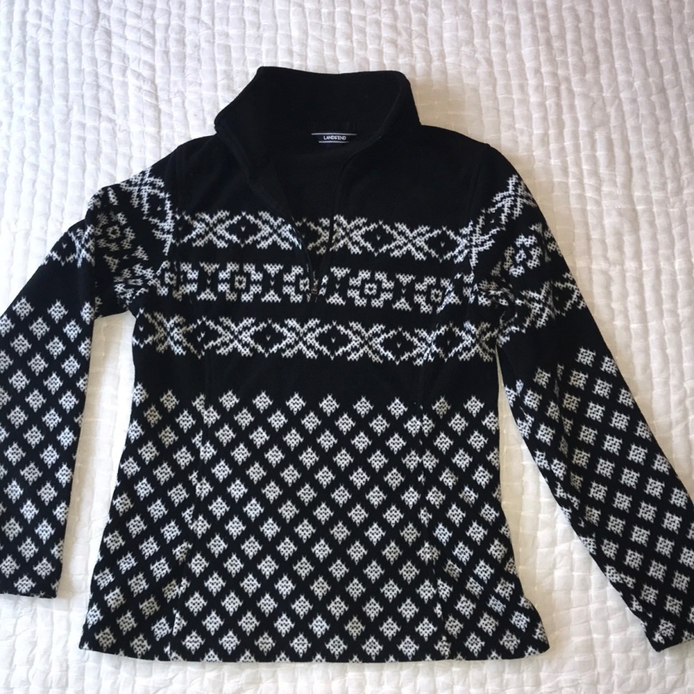 Lands End Quarter Zip Fleece Pullover BlackWhite S